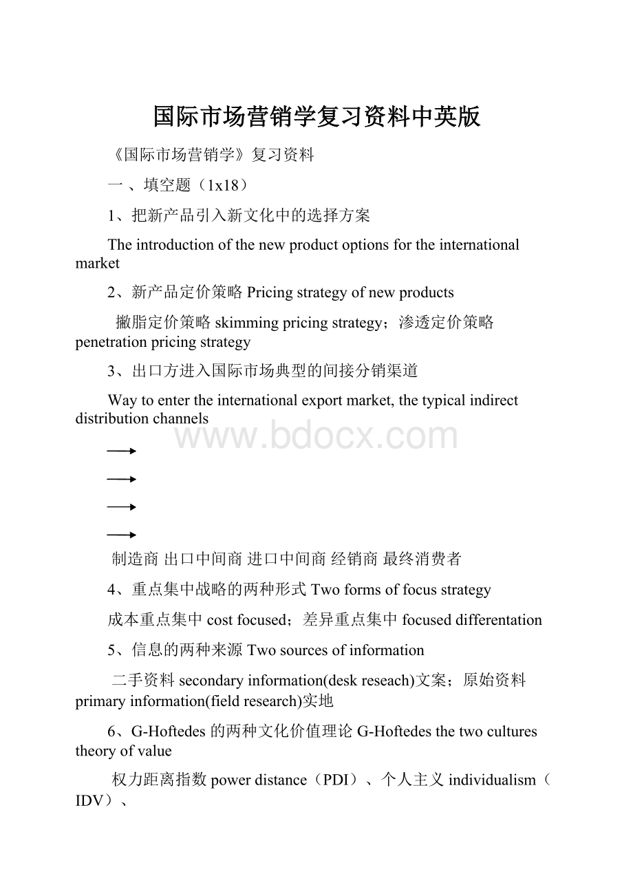 国际市场营销学复习资料中英版.docx