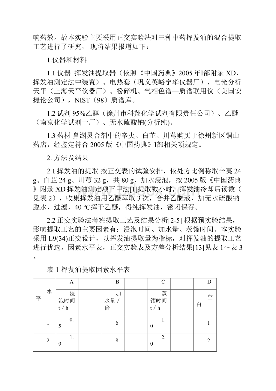 鼻渊灵合剂中挥发性成分的提取工艺研究.docx_第3页