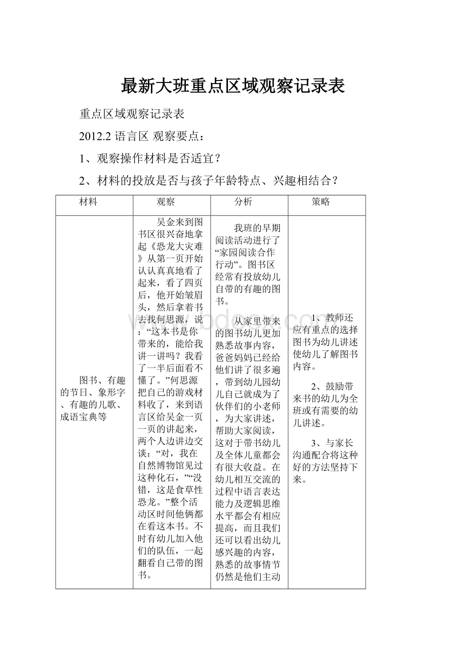 最新大班重点区域观察记录表.docx