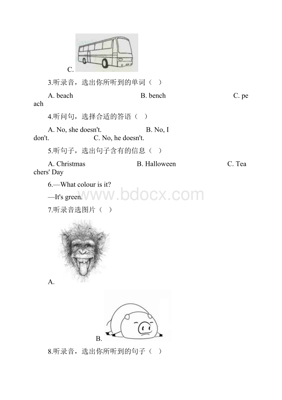 人教版PEP六年级英语下册《期中检测卷》word版附答案.docx_第2页