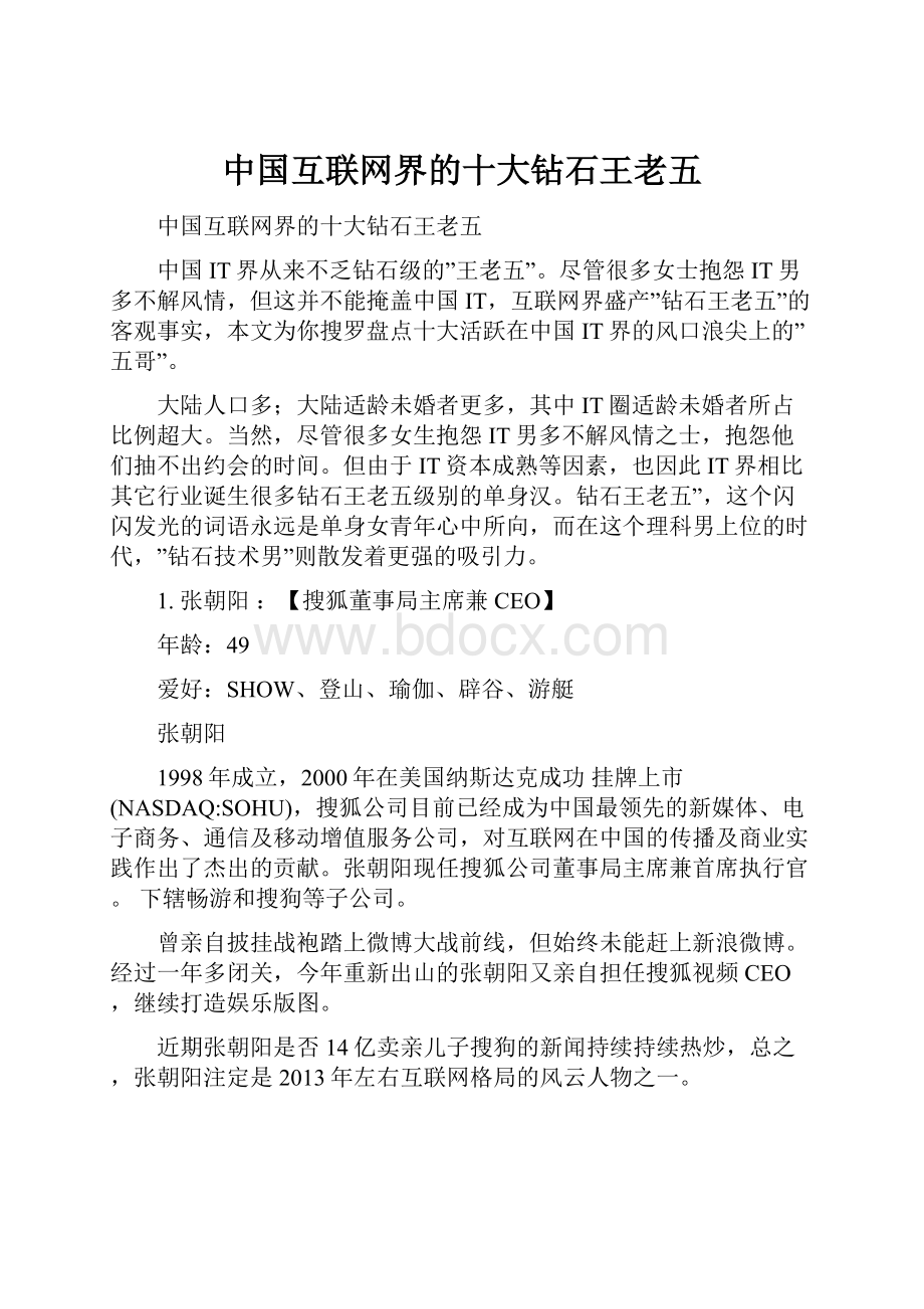 中国互联网界的十大钻石王老五.docx_第1页