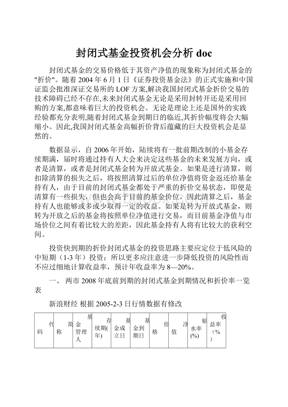 封闭式基金投资机会分析doc.docx