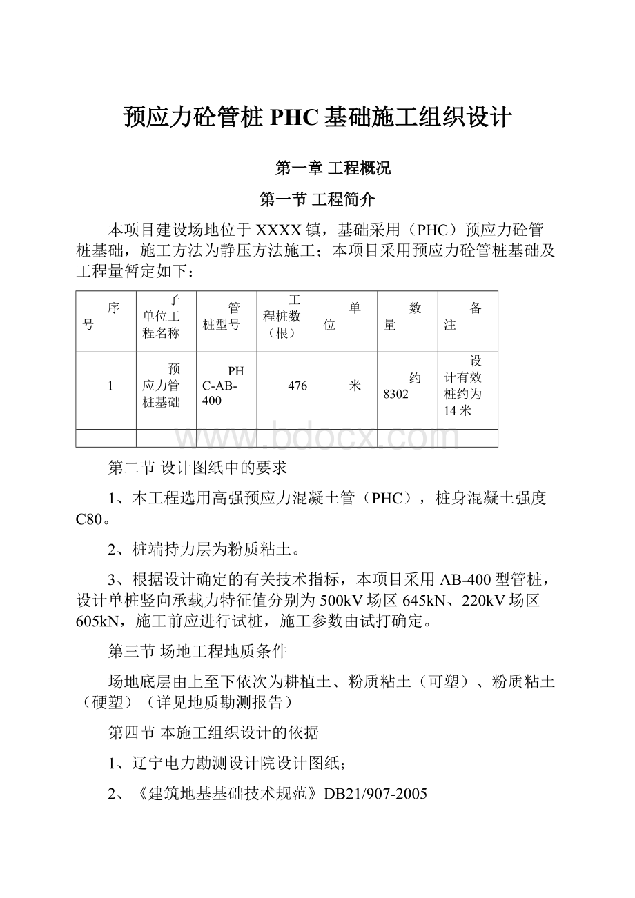 预应力砼管桩PHC基础施工组织设计.docx