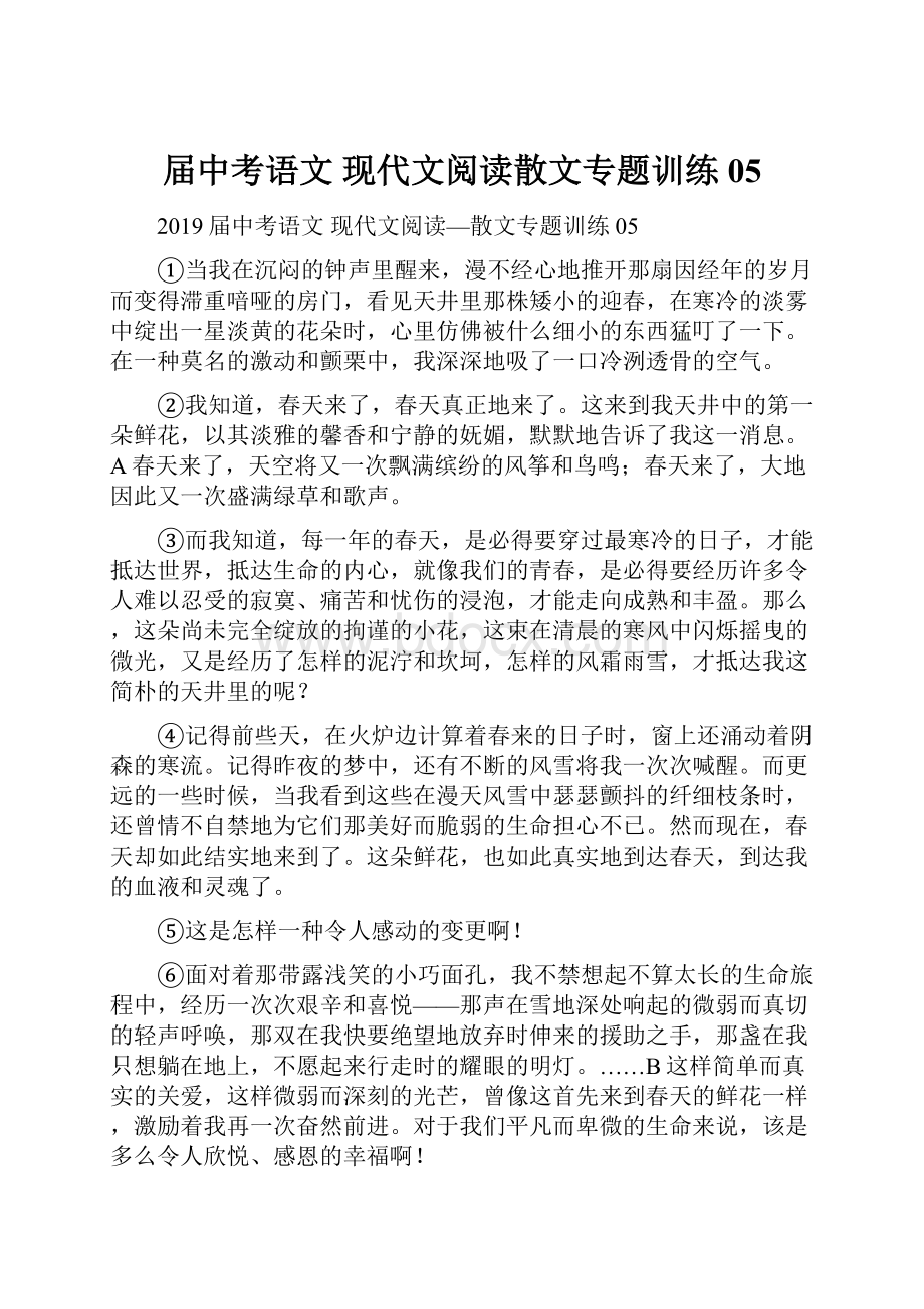 届中考语文 现代文阅读散文专题训练05.docx