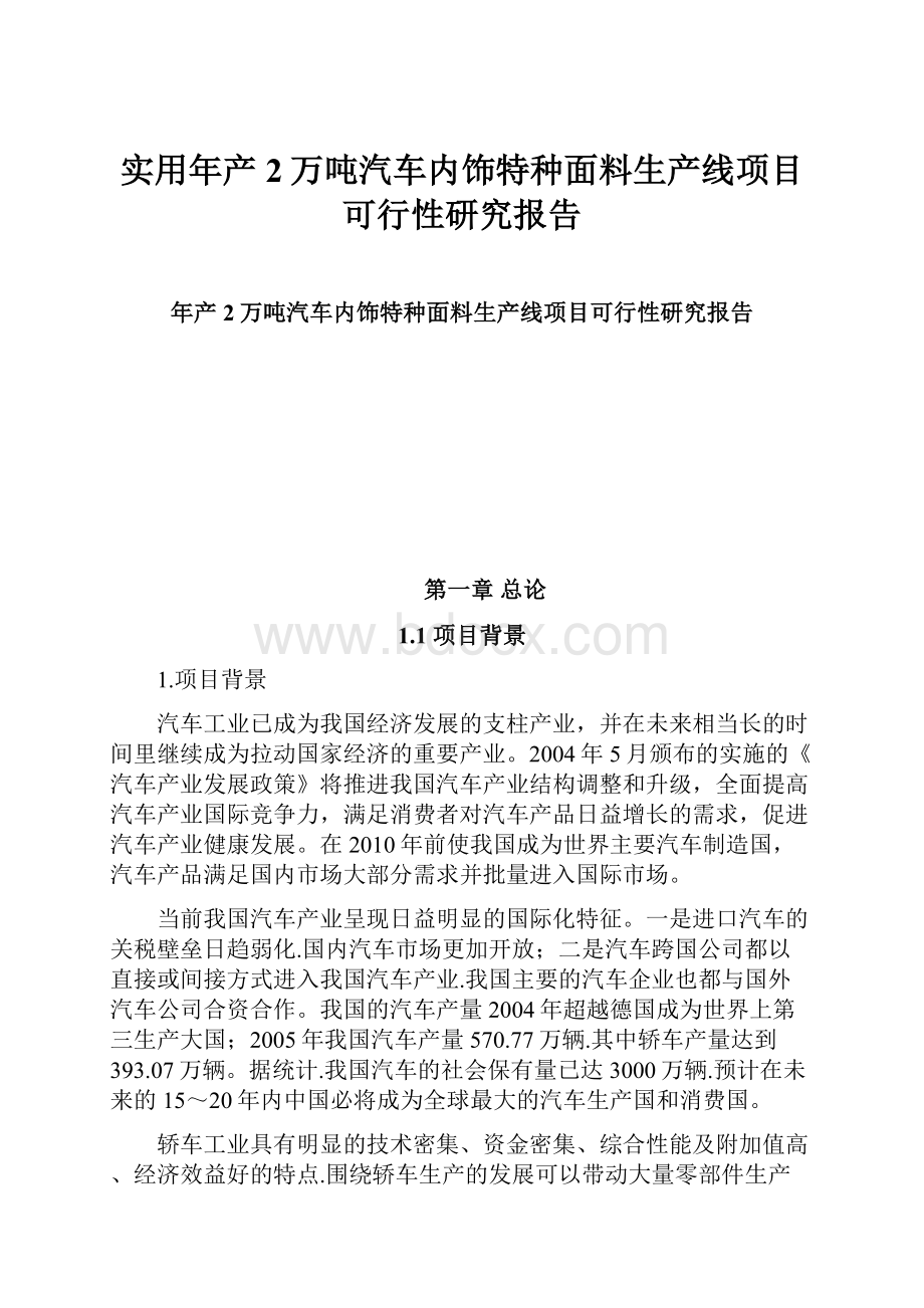 实用年产2万吨汽车内饰特种面料生产线项目可行性研究报告.docx