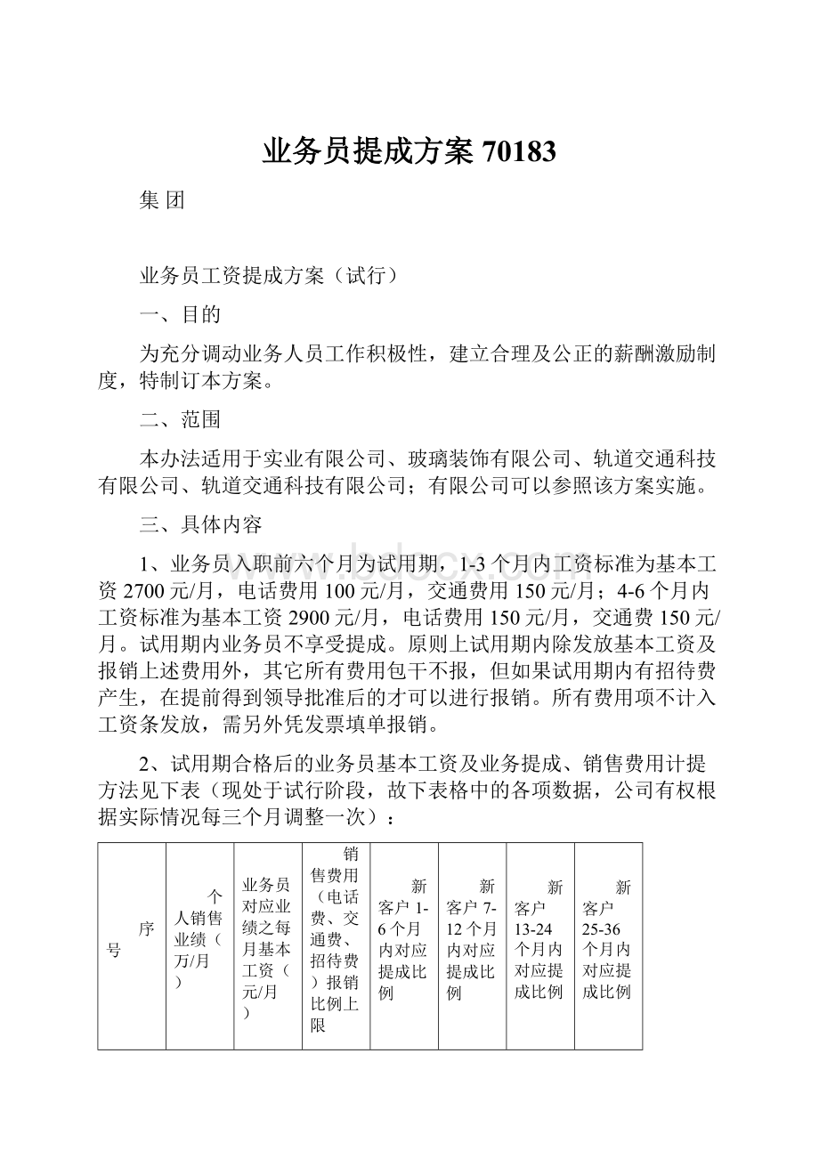 业务员提成方案70183.docx_第1页