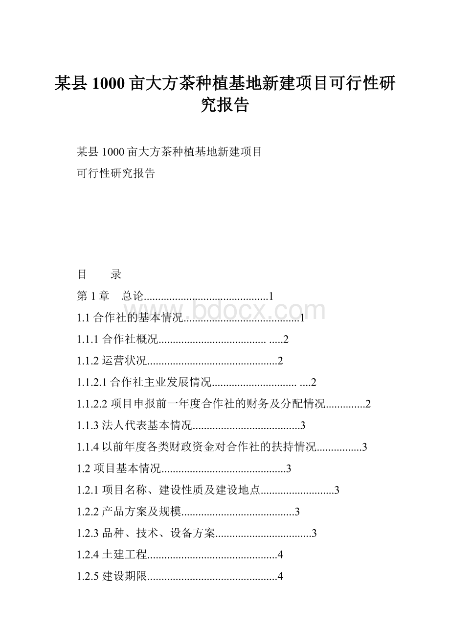 某县1000亩大方茶种植基地新建项目可行性研究报告.docx_第1页