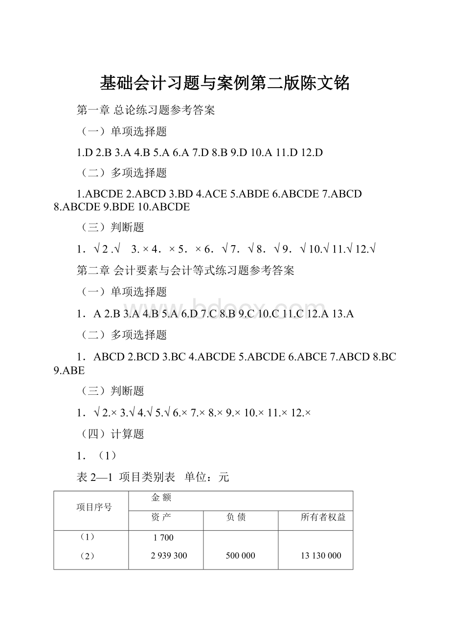 基础会计习题与案例第二版陈文铭.docx_第1页