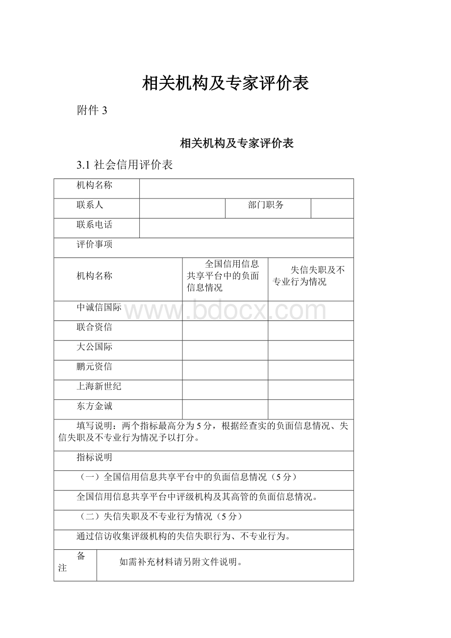 相关机构及专家评价表.docx