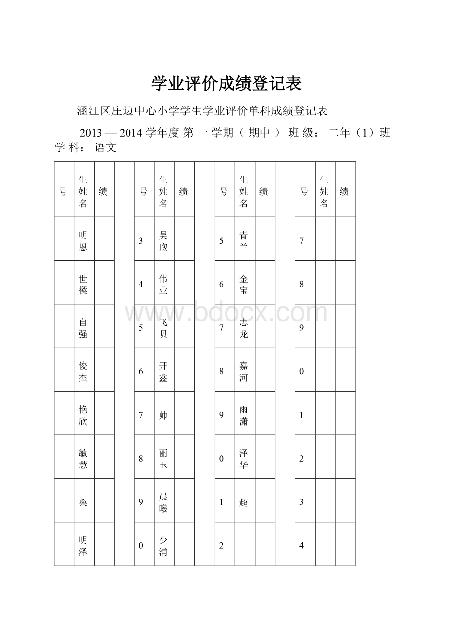 学业评价成绩登记表.docx_第1页