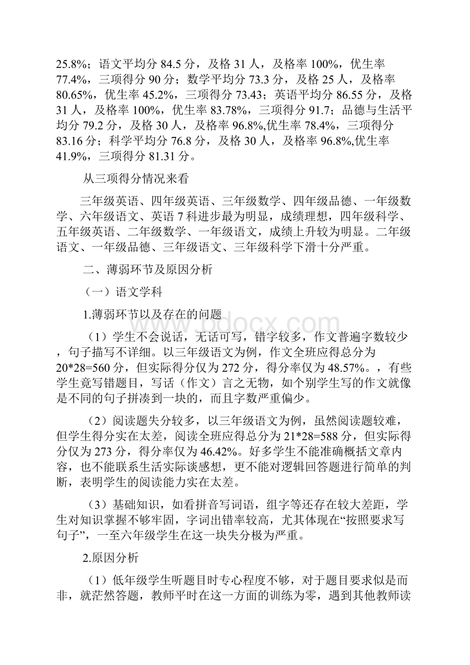 康县太石乡中心小学成绩分析.docx_第2页