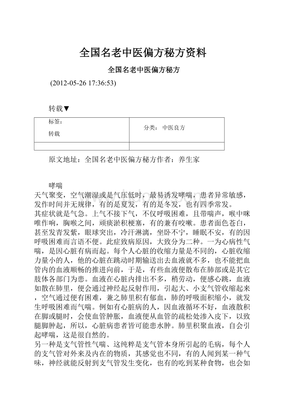 全国名老中医偏方秘方资料.docx