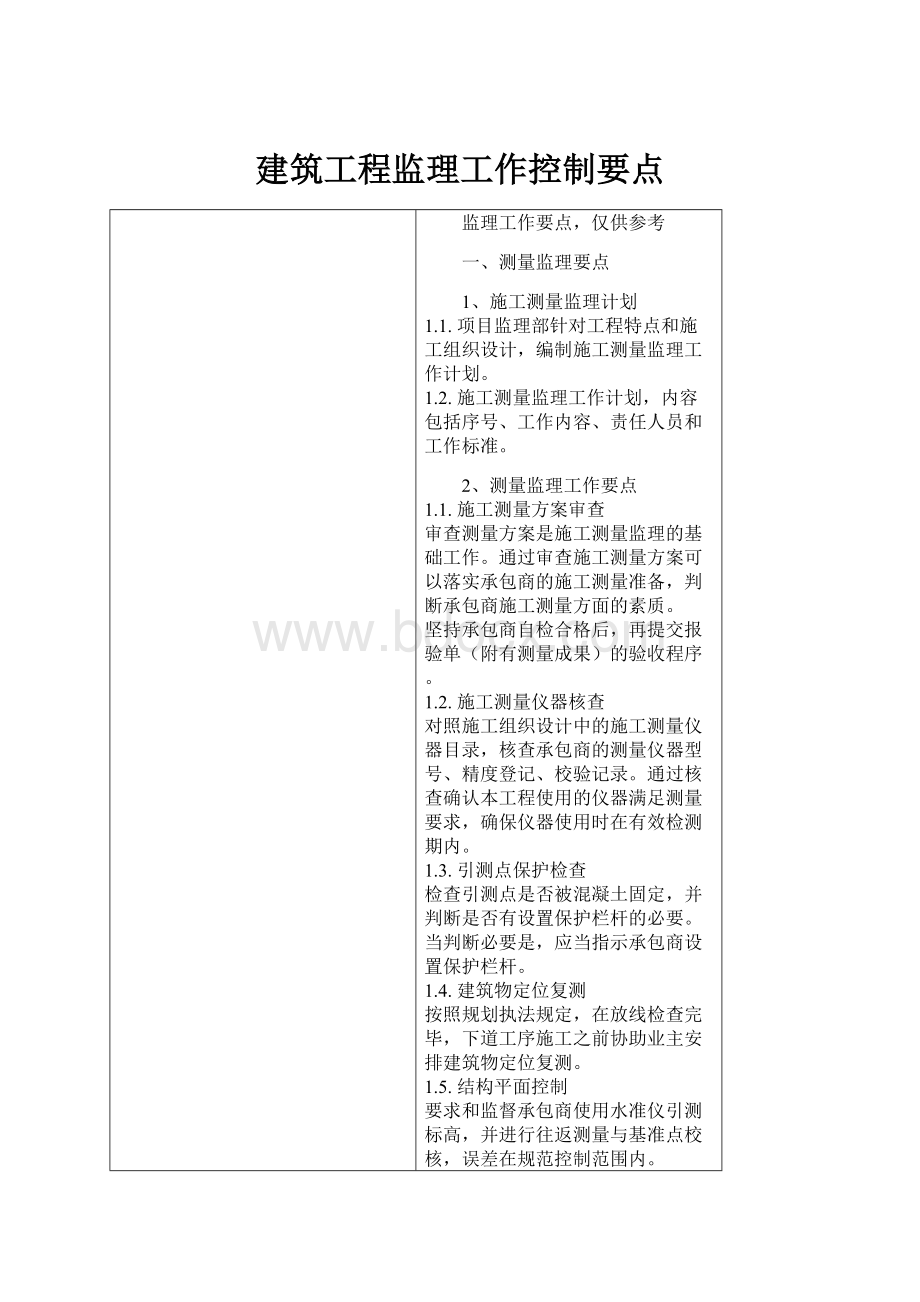 建筑工程监理工作控制要点.docx