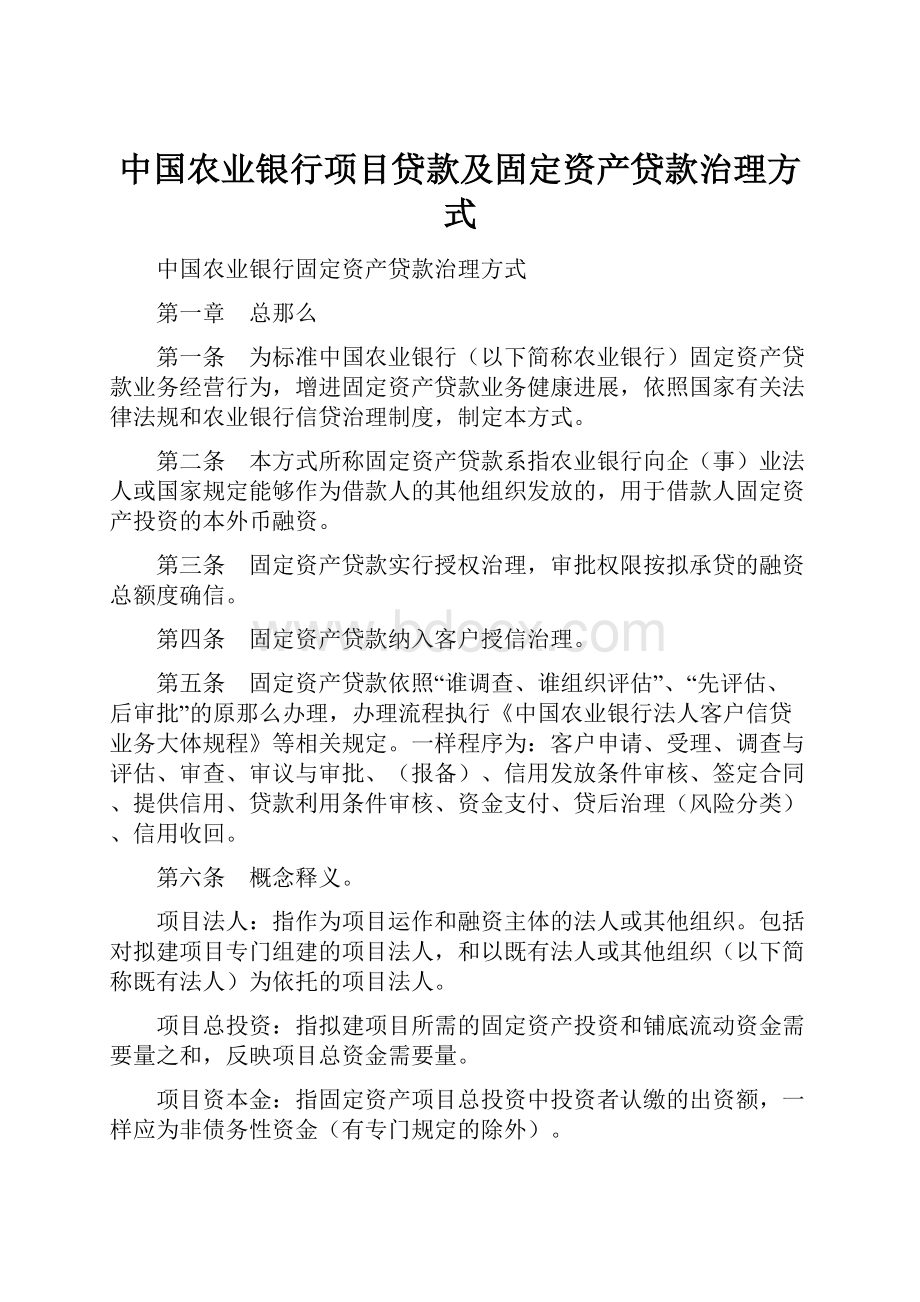 中国农业银行项目贷款及固定资产贷款治理方式.docx