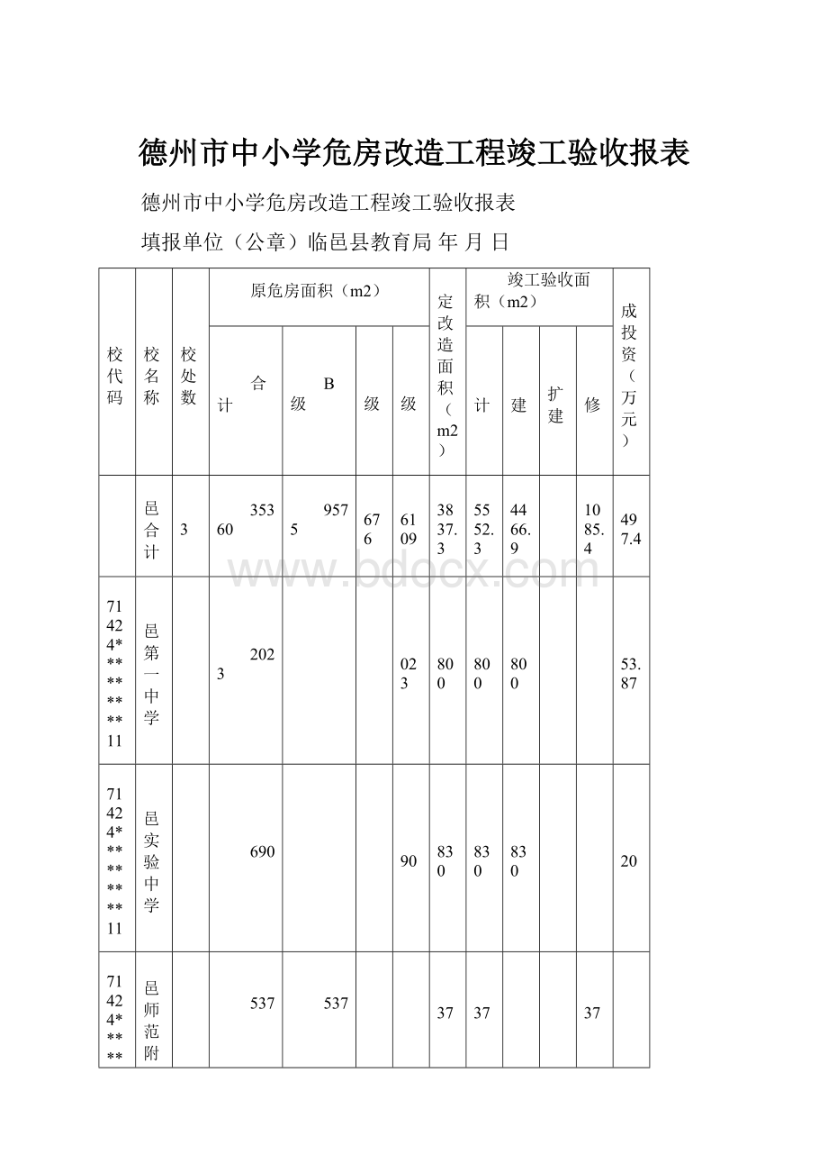 德州市中小学危房改造工程竣工验收报表.docx