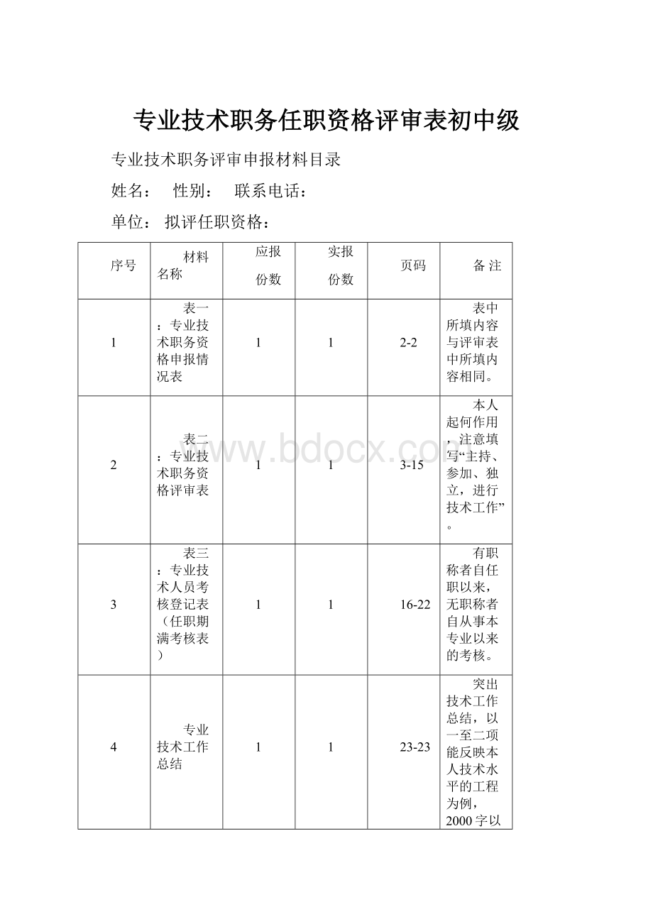 专业技术职务任职资格评审表初中级.docx