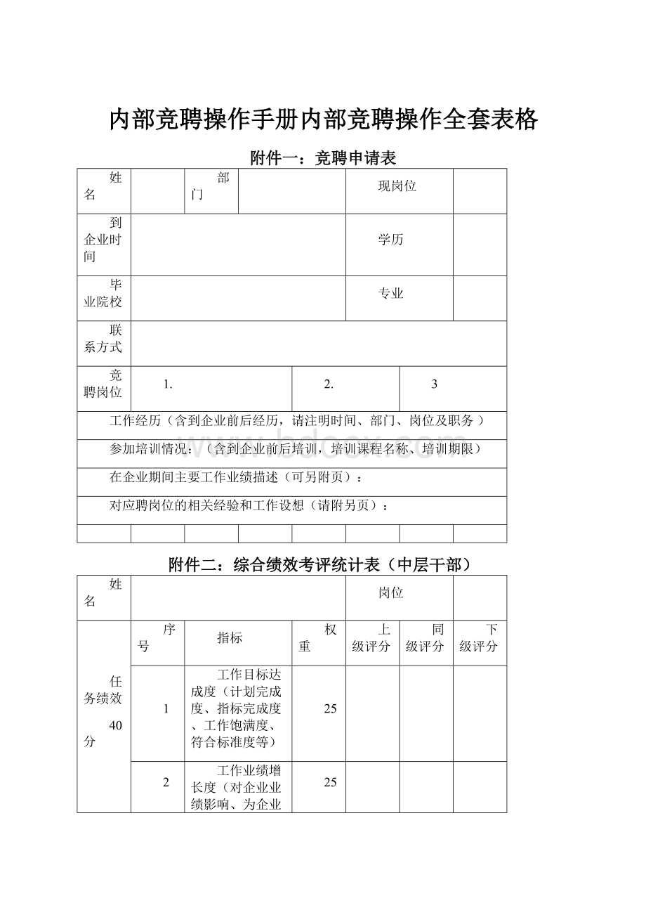 内部竞聘操作手册内部竞聘操作全套表格.docx