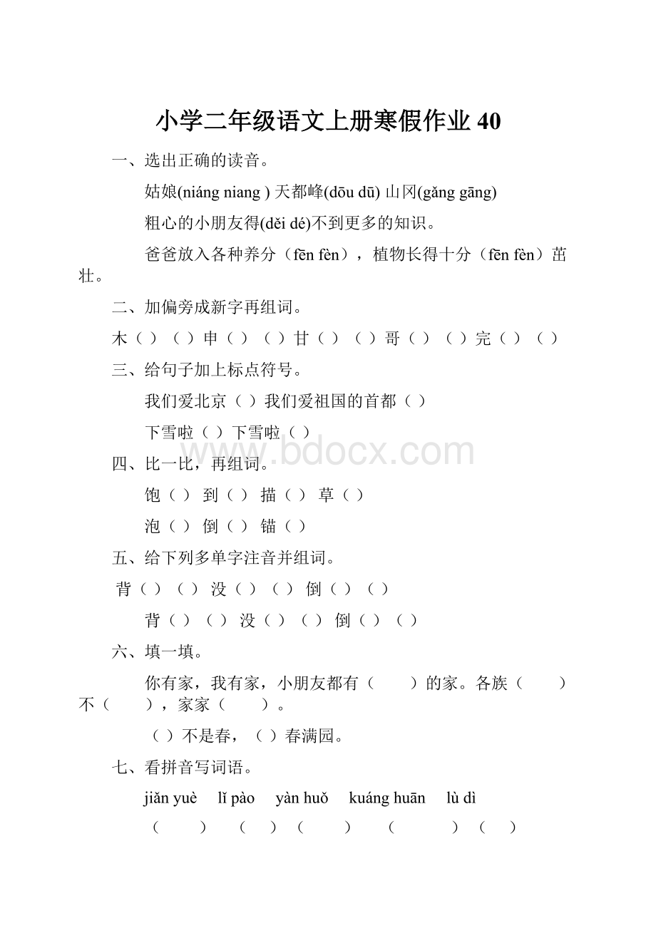 小学二年级语文上册寒假作业40.docx