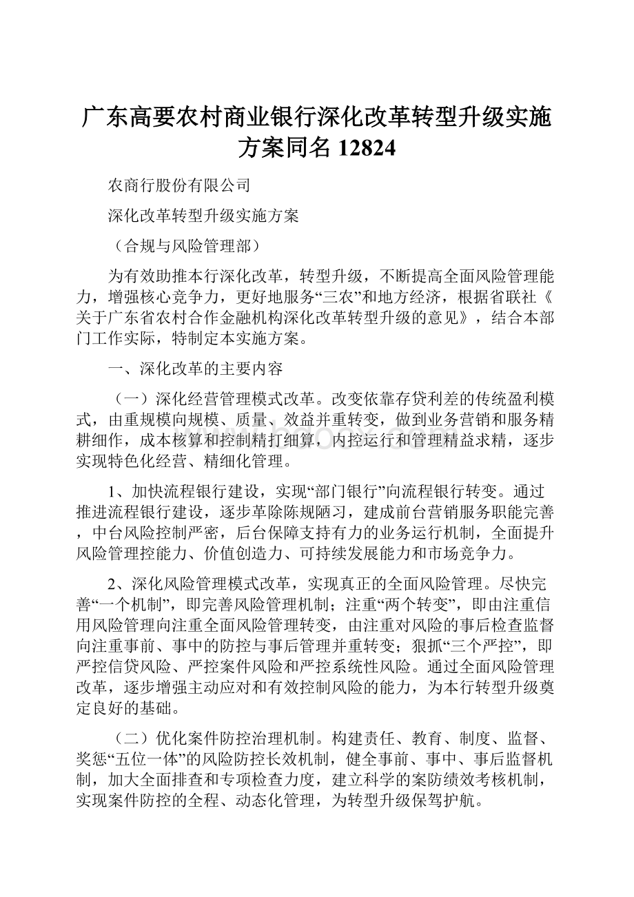 广东高要农村商业银行深化改革转型升级实施方案同名12824.docx