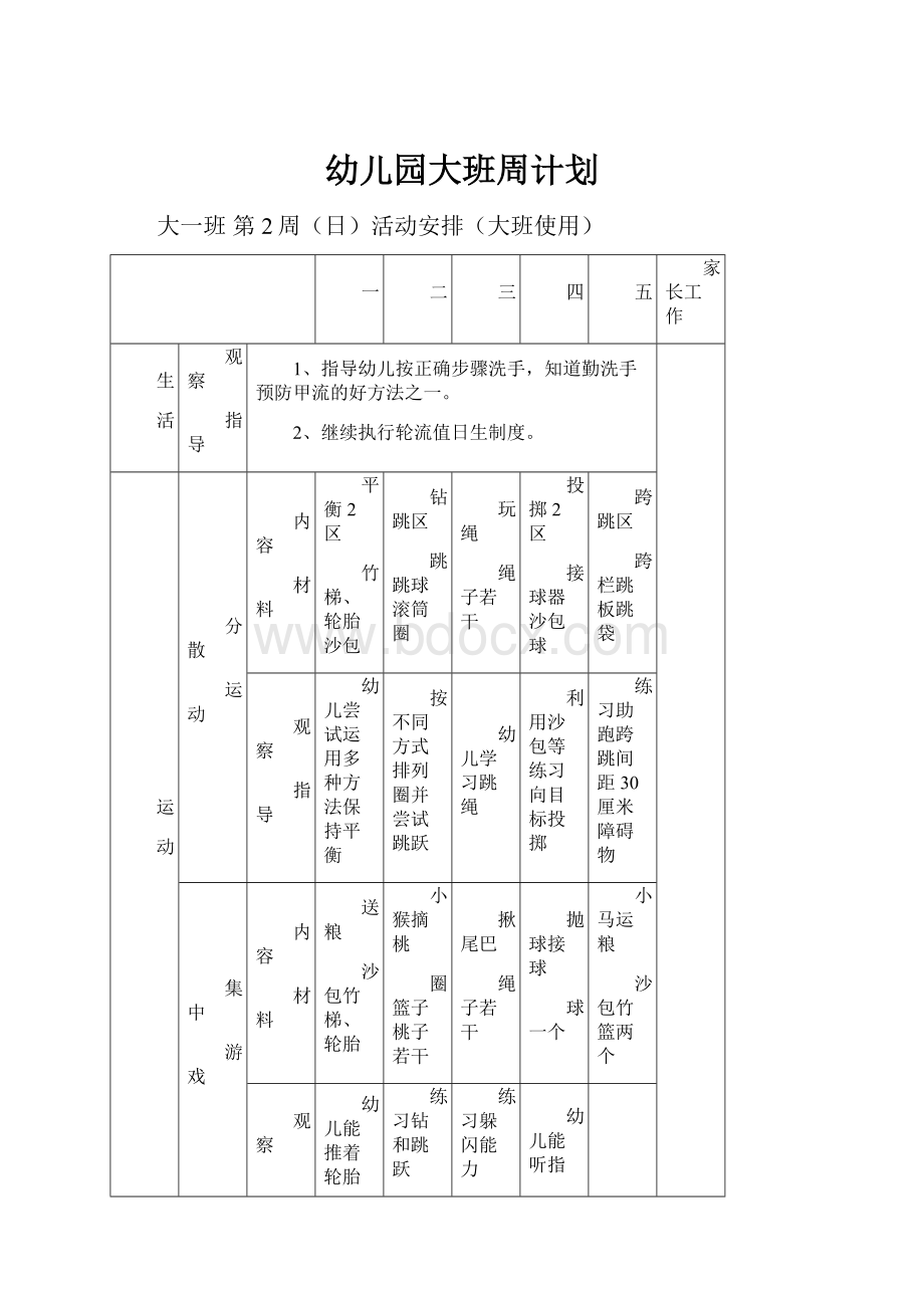 幼儿园大班周计划.docx