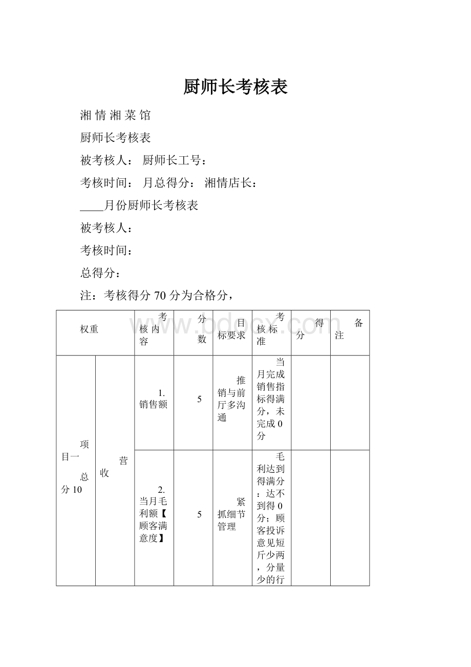 厨师长考核表.docx_第1页