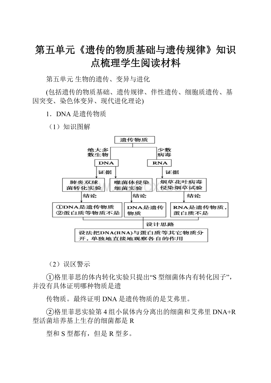 第五单元《遗传的物质基础与遗传规律》知识点梳理学生阅读材料.docx_第1页