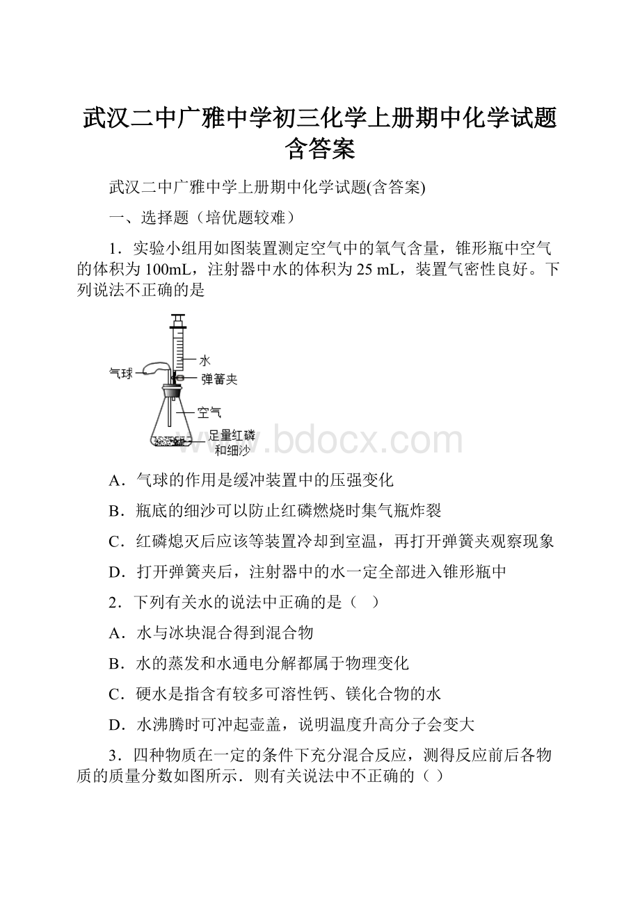 武汉二中广雅中学初三化学上册期中化学试题含答案.docx