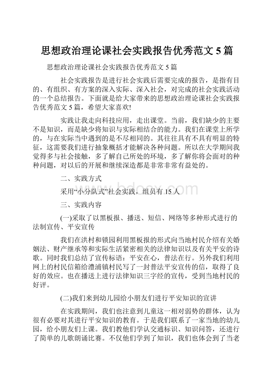 思想政治理论课社会实践报告优秀范文5篇.docx