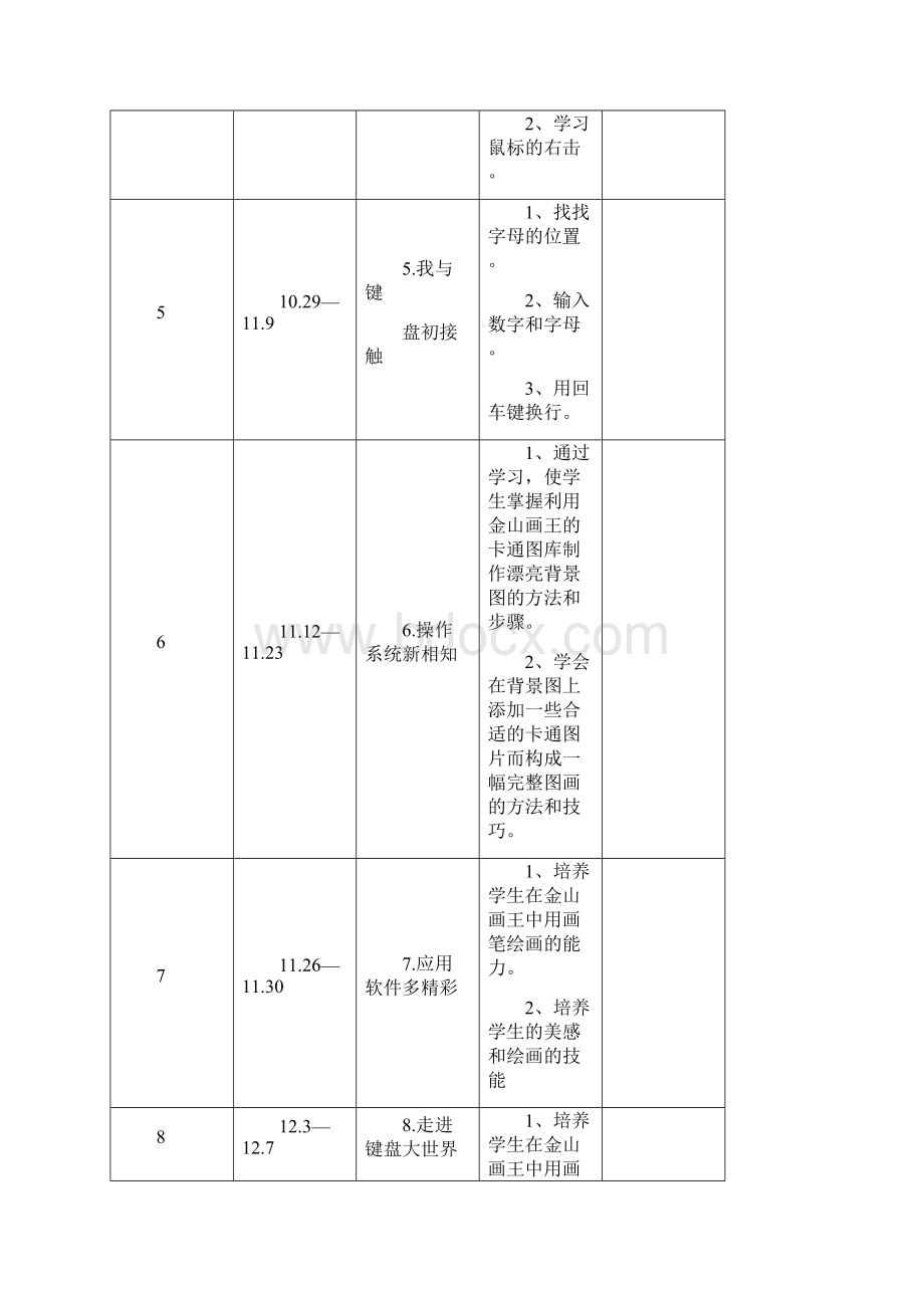 泰山版小学信息技术第一册上教学计划.docx_第3页