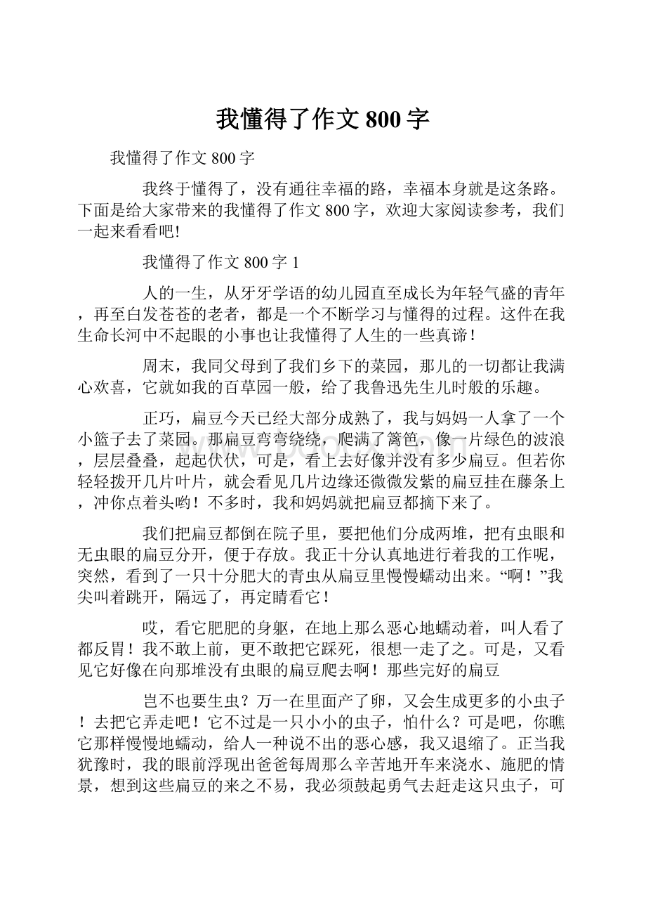 我懂得了作文800字.docx