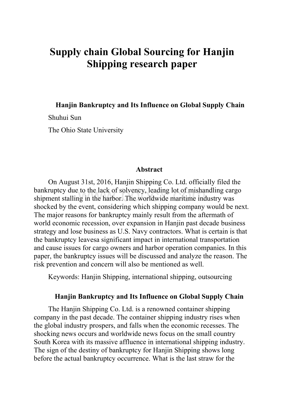 Supply chain Global Sourcing for Hanjin Shipping research paper.docx