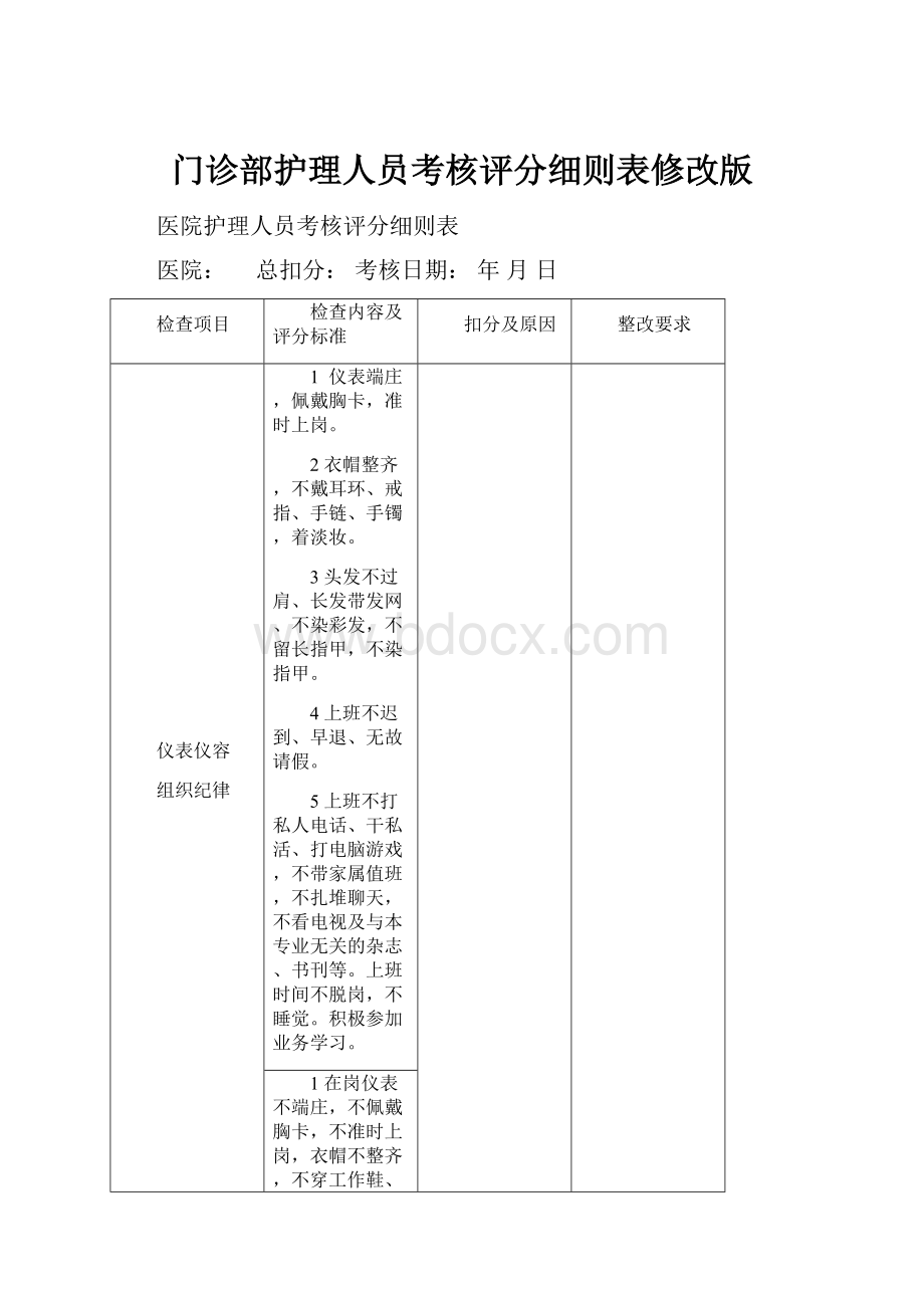 门诊部护理人员考核评分细则表修改版.docx