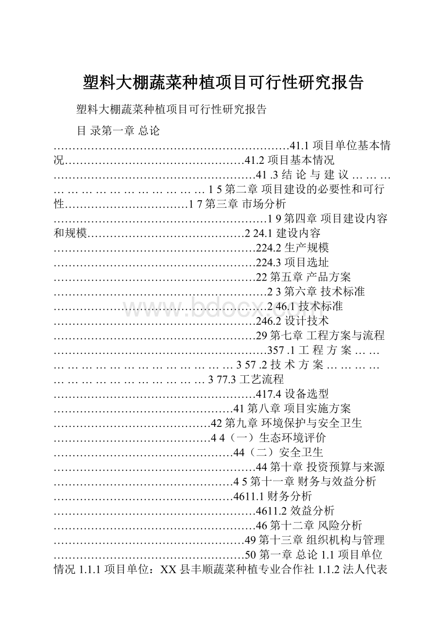 塑料大棚蔬菜种植项目可行性研究报告.docx_第1页