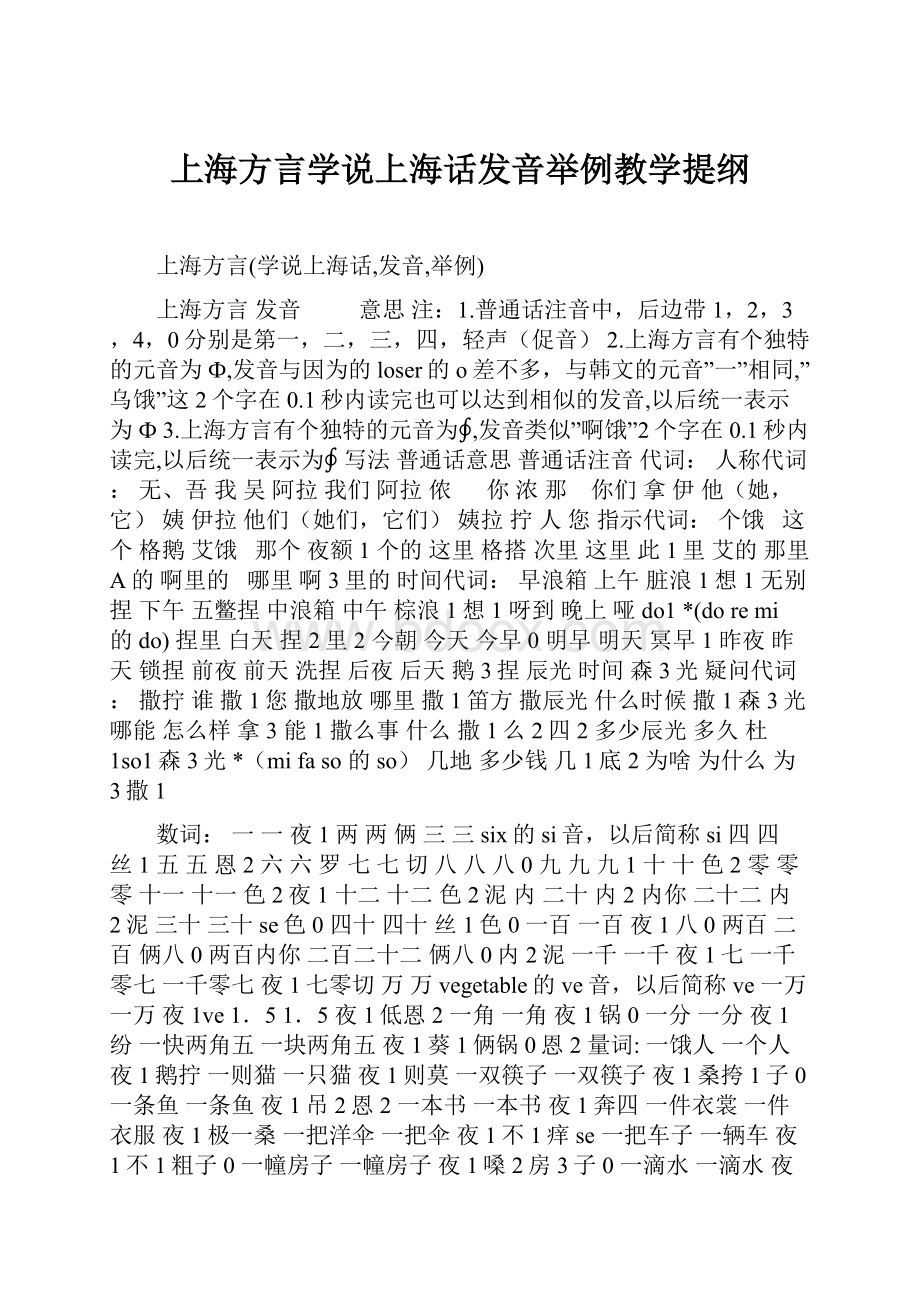 上海方言学说上海话发音举例教学提纲.docx