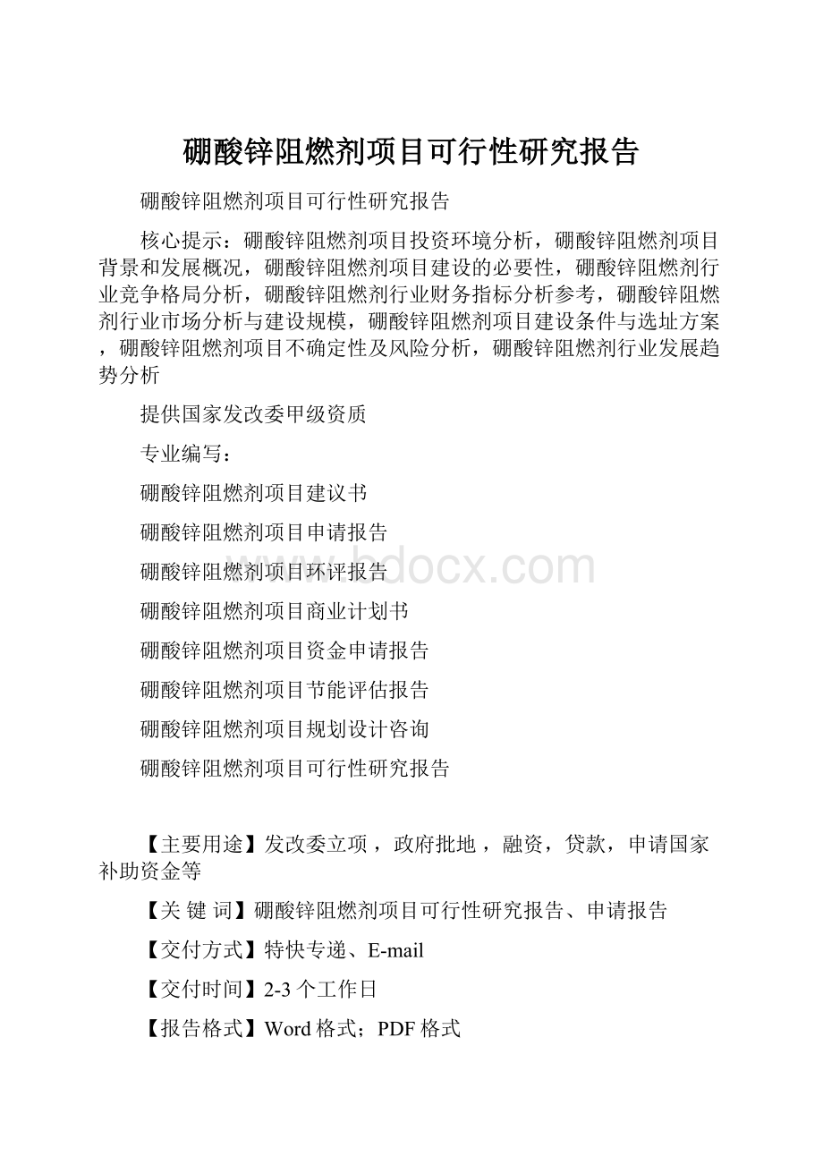 硼酸锌阻燃剂项目可行性研究报告.docx