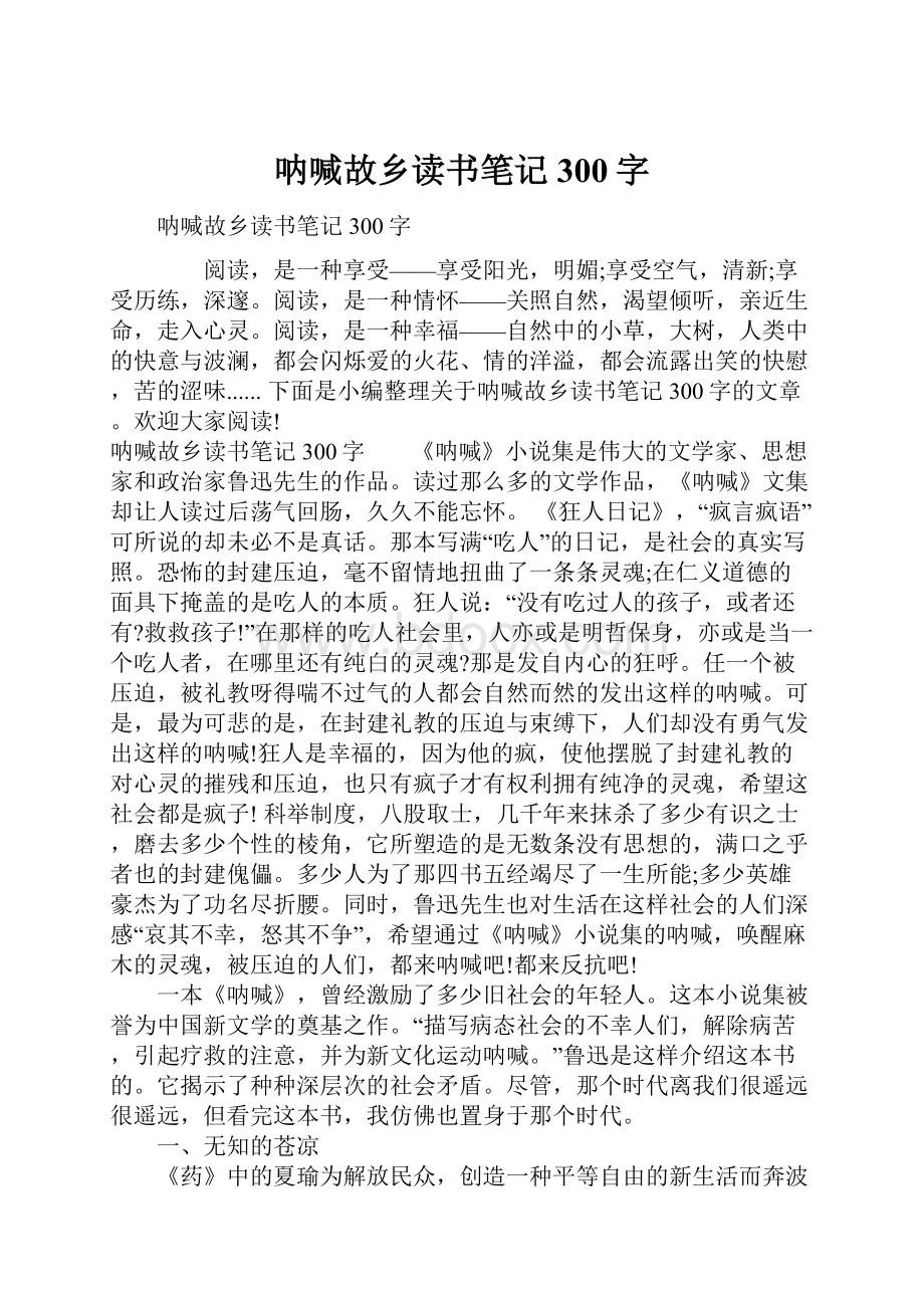 呐喊故乡读书笔记300字.docx