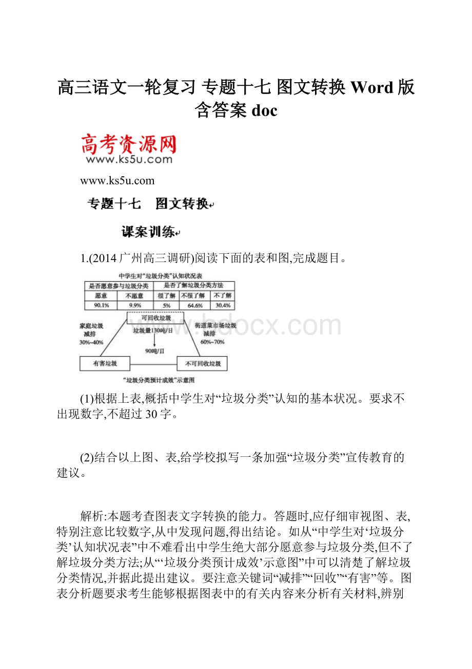 高三语文一轮复习 专题十七 图文转换 Word版含答案doc.docx_第1页