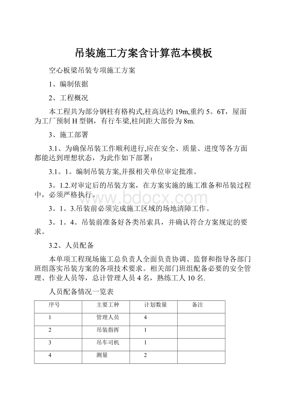 吊装施工方案含计算范本模板.docx