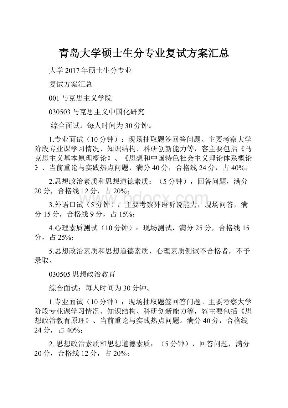 青岛大学硕士生分专业复试方案汇总.docx