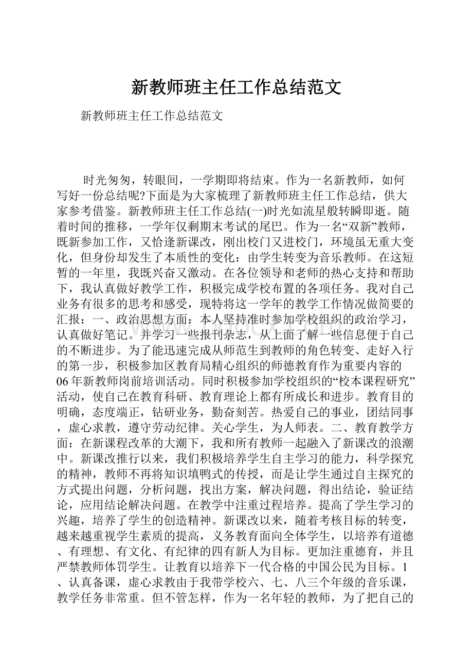 新教师班主任工作总结范文.docx