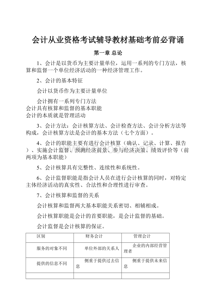 会计从业资格考试辅导教材基础考前必背诵.docx