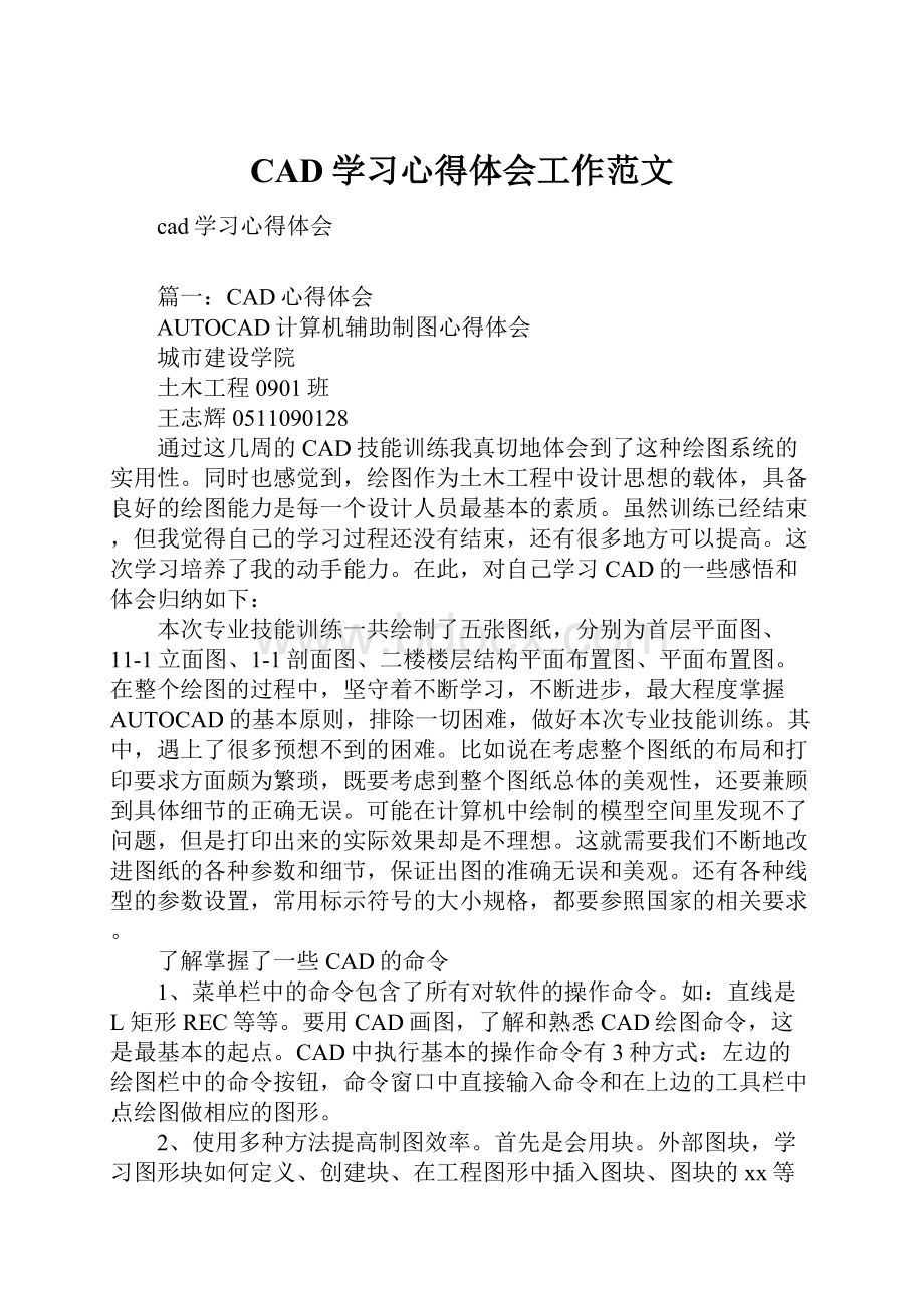 CAD学习心得体会工作范文.docx