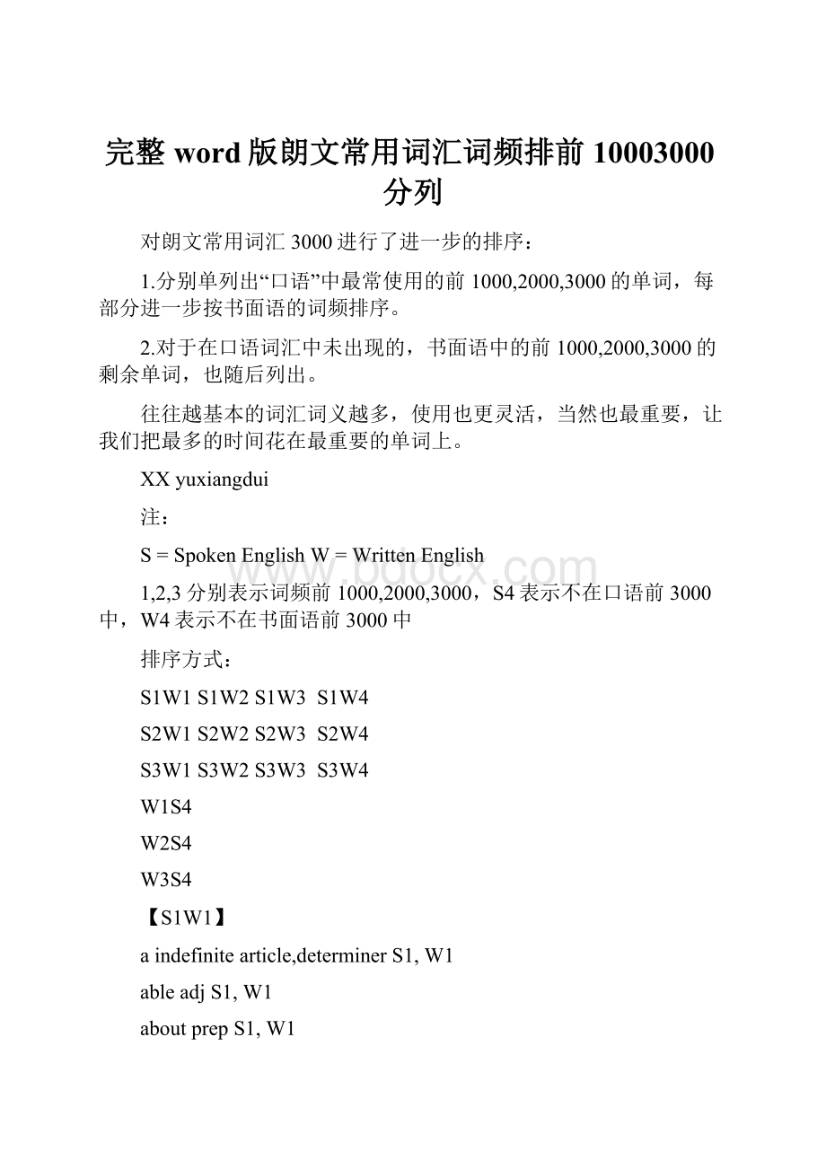 完整word版朗文常用词汇词频排前10003000分列.docx