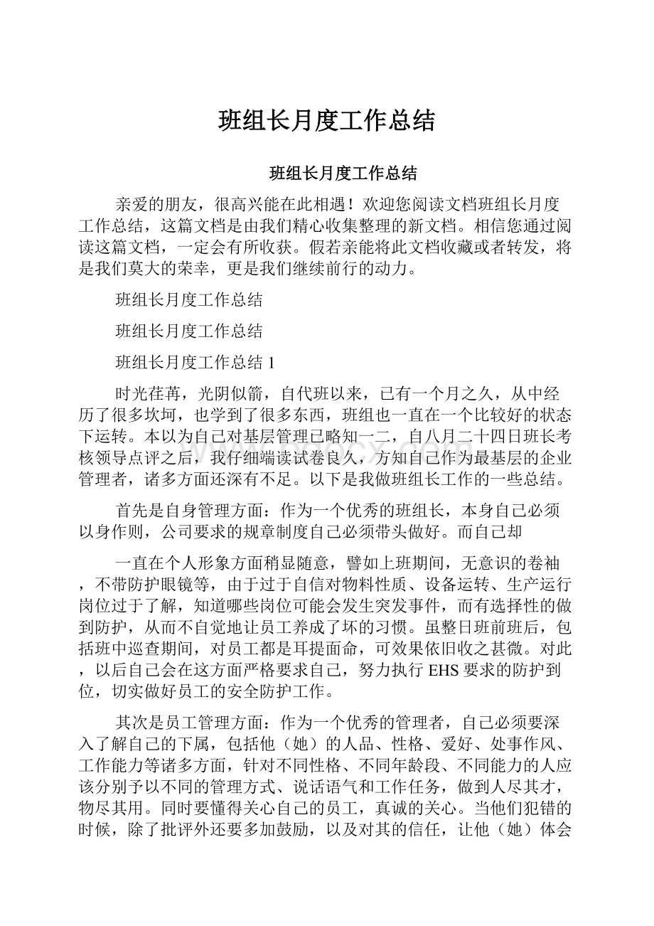 班组长月度工作总结.docx