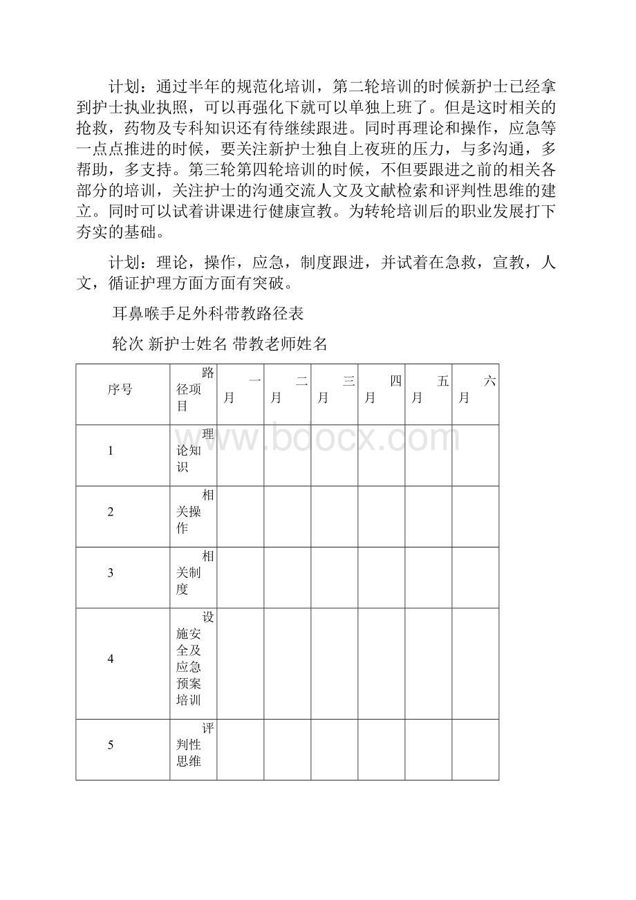 新版新护士规范化培训方向内容及工作计划表.docx_第2页