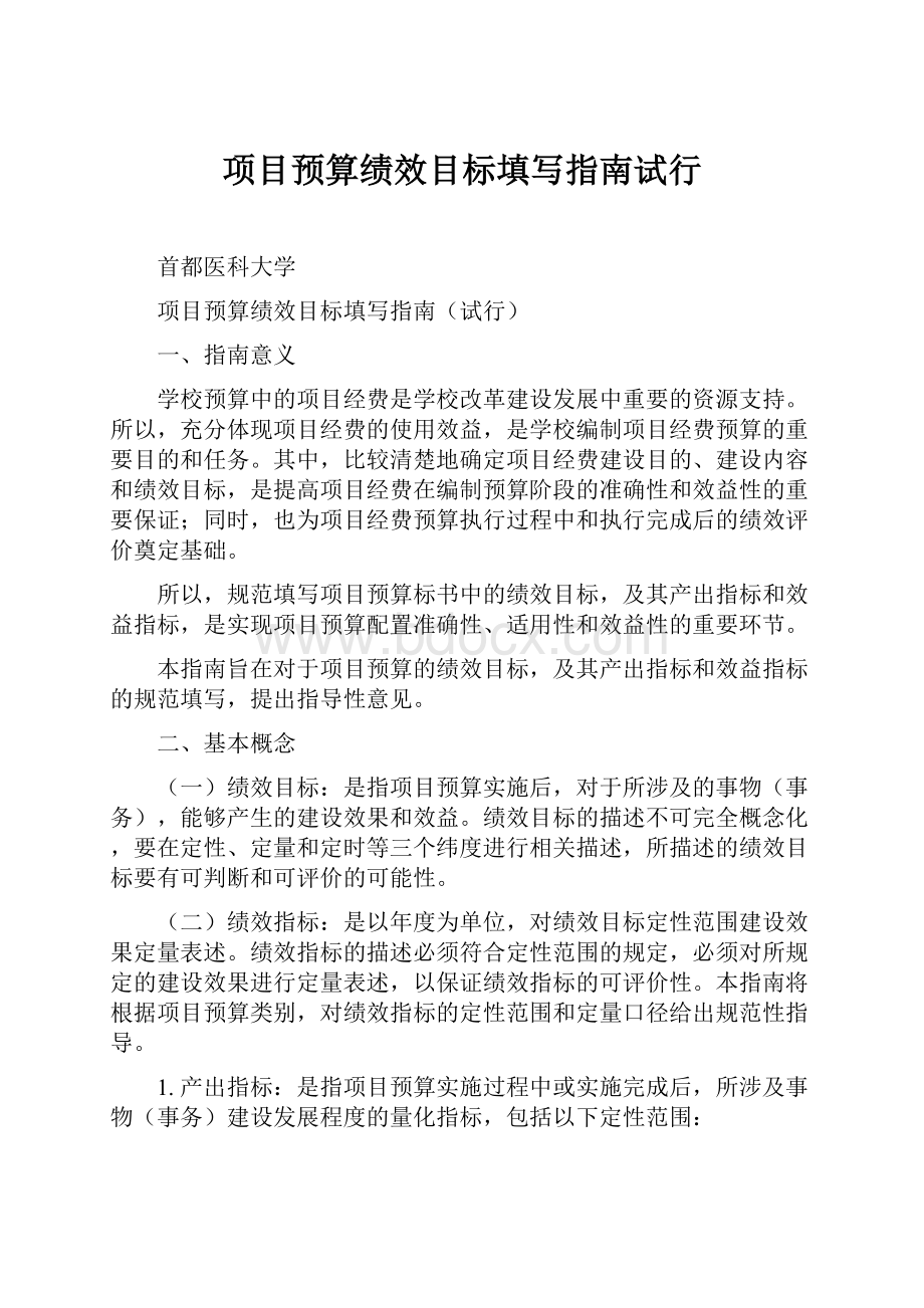 项目预算绩效目标填写指南试行.docx_第1页