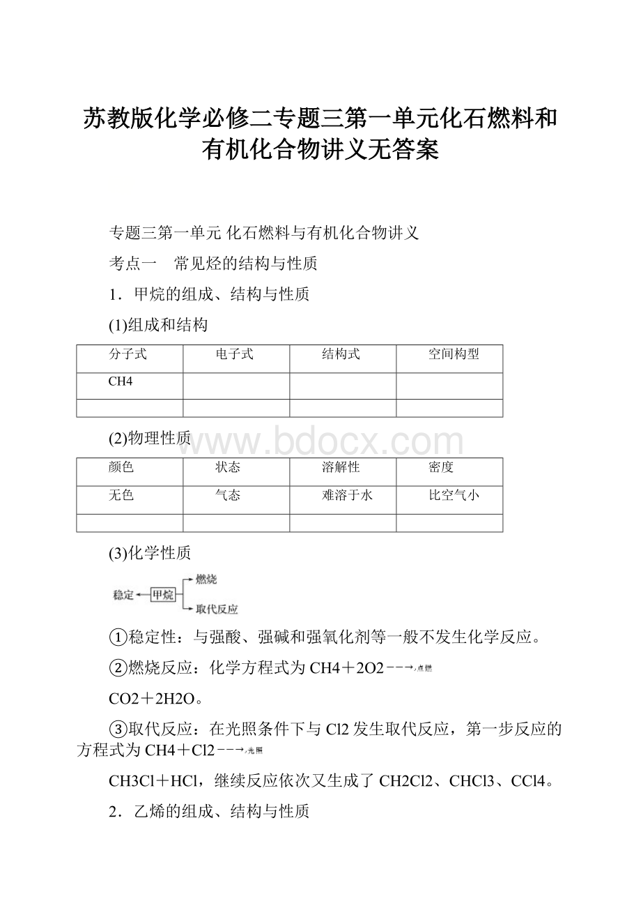 苏教版化学必修二专题三第一单元化石燃料和有机化合物讲义无答案.docx