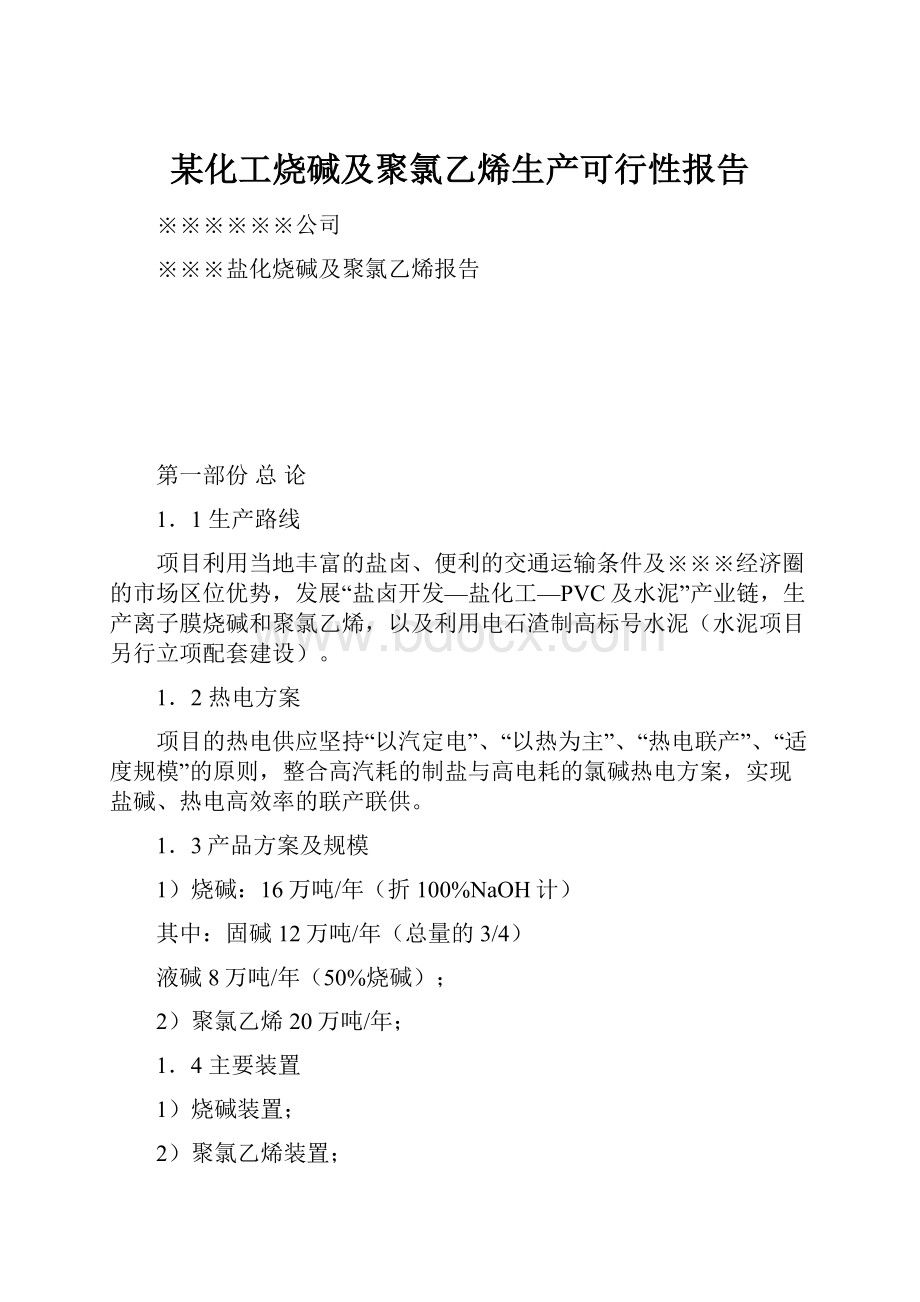 某化工烧碱及聚氯乙烯生产可行性报告.docx