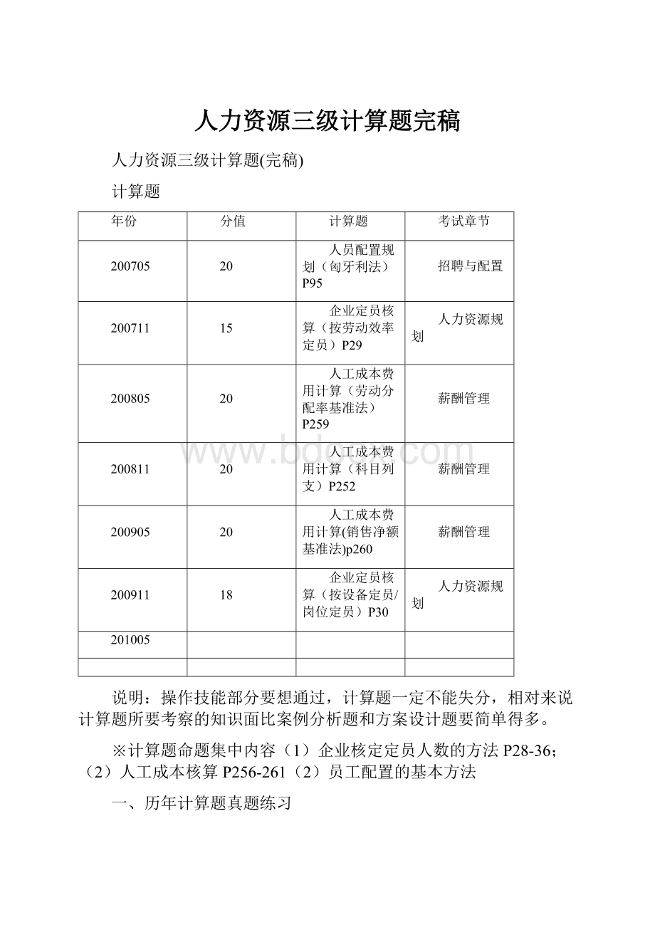 人力资源三级计算题完稿.docx