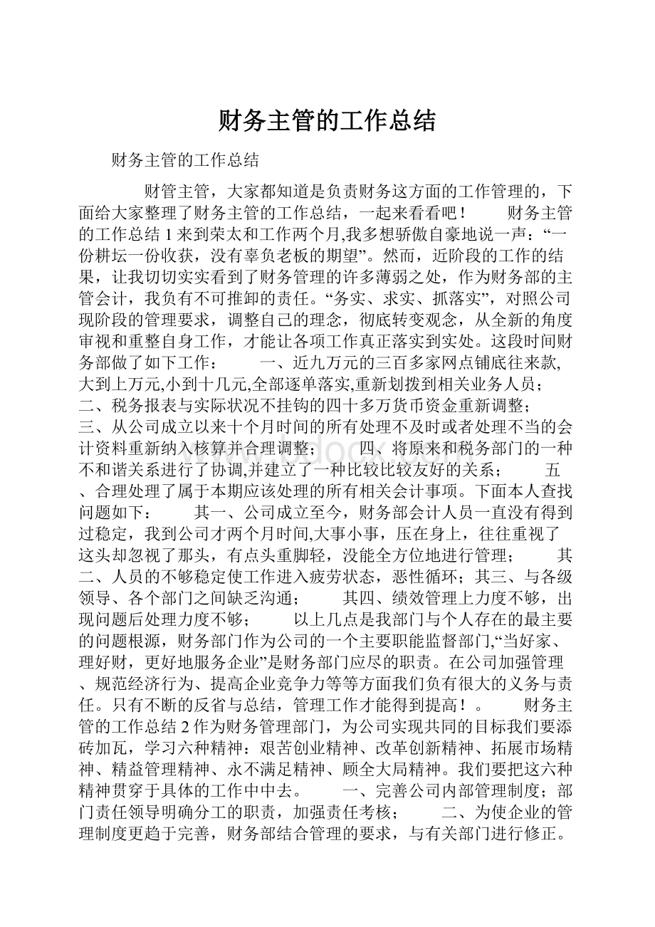 财务主管的工作总结.docx